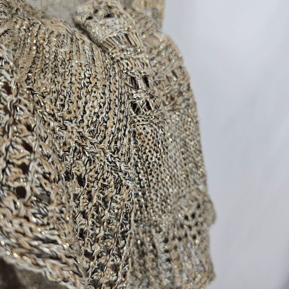 Womens Open Front Knit Cardigan 2X Browns Gold Metallic Threading Sleeveless - Picture 10 of 16